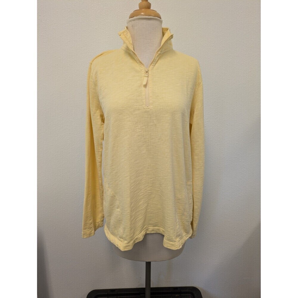 Orvis Butter Yellow 1/4 Zip Pullover 100% Cotton Sweater sz M Casual Preppy